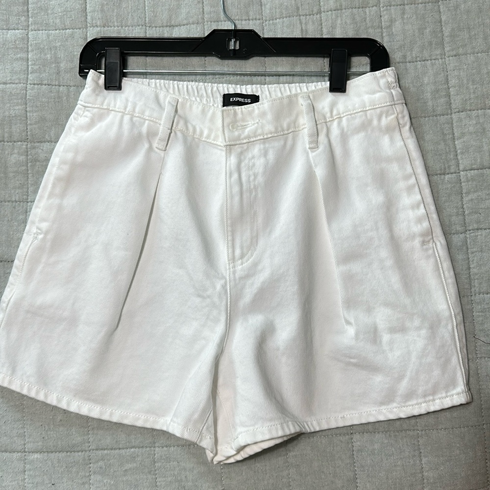 Express super high rise white denim shorts